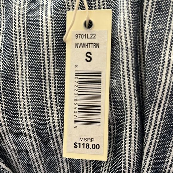 Max Studio Striped Blue &’White Women's Blazer Linen Blend Ruched Sleeves NWT - Picture 6 of 11